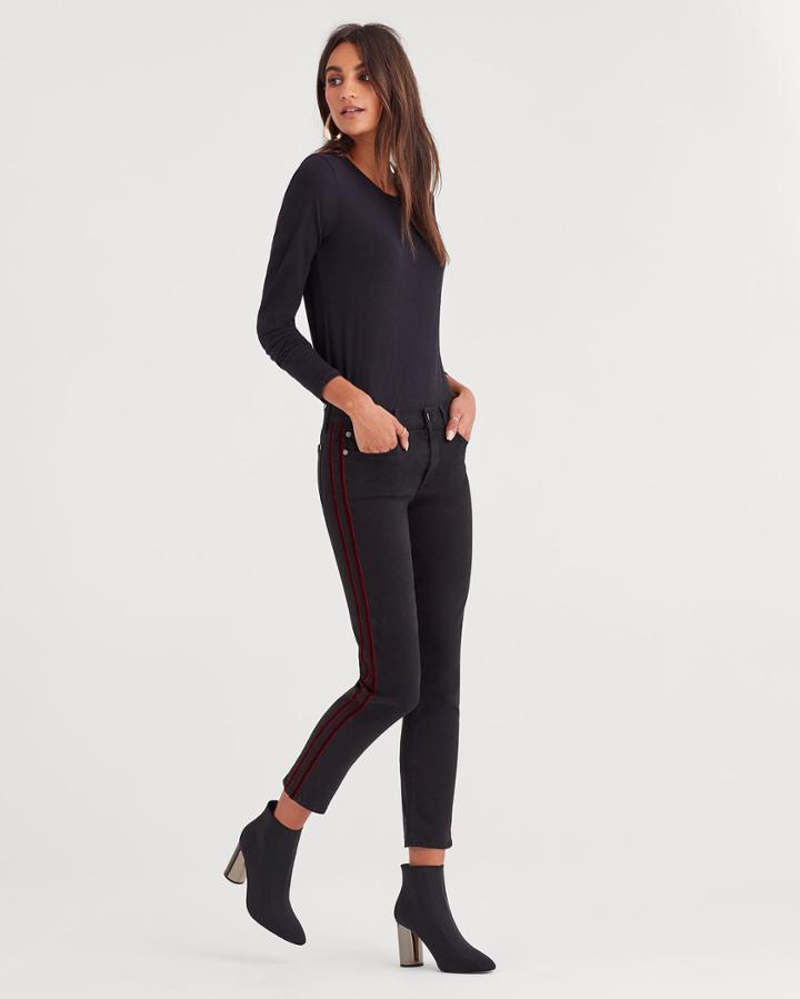 7 For All Mankind Women's B(air) Denim High Waist Ankle Skinny With Double Burgundy Velvet Stripes In Black