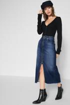 7 For All Mankind Long Zip Front Skirt In Nightfall