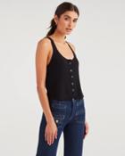 7 For All Mankind Women's Button Up Sweater Tank In Jet Black
