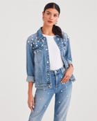 7 For All Mankind Boyfriend Jacket With All Over Pearl Embellishment In Flora