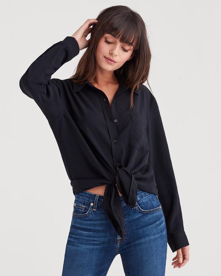 7 For All Mankind Women's High Low Tie Front Shirt In Black