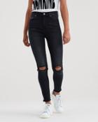 7 For All Mankind Women's Aubrey Super High Waist Ankle Skinny With Frayed Hem And Busted Knees In Aged Onyx