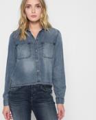 7 For All Mankind Women's Step Hem Denim Shirt With Released Hem In Mineral Blue