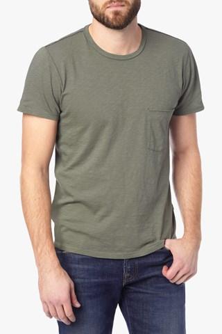 7 For All Mankind Short Sleeve Raw Pocket Tee In Dark Sage