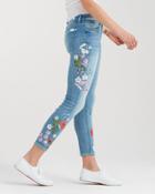 7 For All Mankind Women's Ankle Skinny With Floral Embroidered Hem In Light Riviera