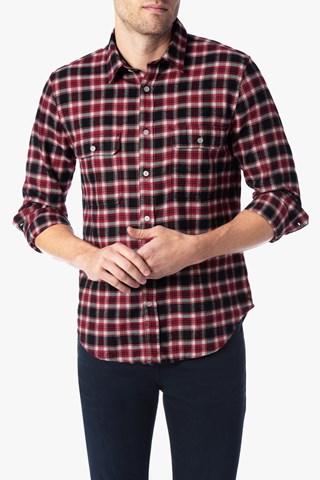 7 For All Mankind Long Sleeve Brushed Flannel Shirt In Red Plaid