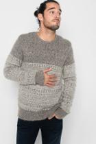 7 For All Mankind Long Sleeve Fairisle Crewneck Sweater In Camel