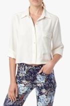 7 For All Mankind Short Sleeve Blouse With Long Pocket In Blanc De Blanc