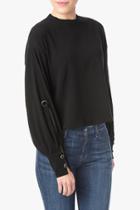 7 For All Mankind Open Blouse Sleeve Top In Black