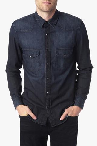 7 For All Mankind Western Shirt In Indigo Black