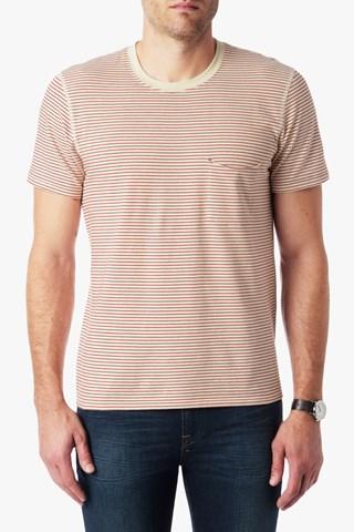 7 For All Mankind Short Sleeve Stripe Ringer Tee In Ecru Nova Stripe
