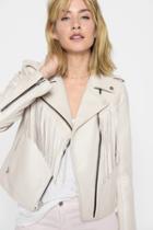 7 For All Mankind Leather Moto Jacket With Fringe In Cream