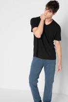 7 For All Mankind Short Sleeve Raw V-neck Tee In Black