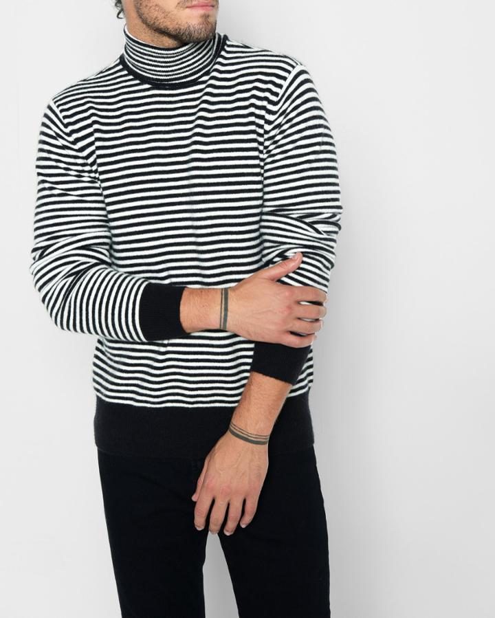 7 For All Mankind Men's Striped Turtleneck Sweater In Ivory