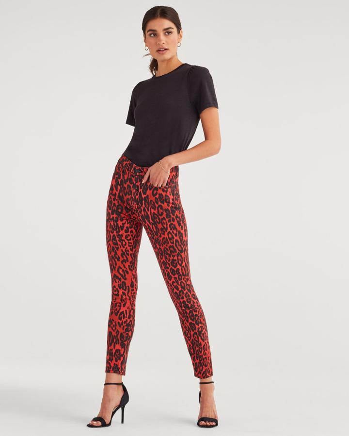 7 For All Mankind Women's High Waist Ankle Skinny In Red Cheetah