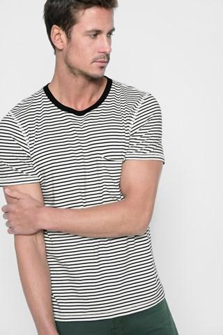 7 For All Mankind Short Sleeve Stripe Crew In Ecru Black Stripe