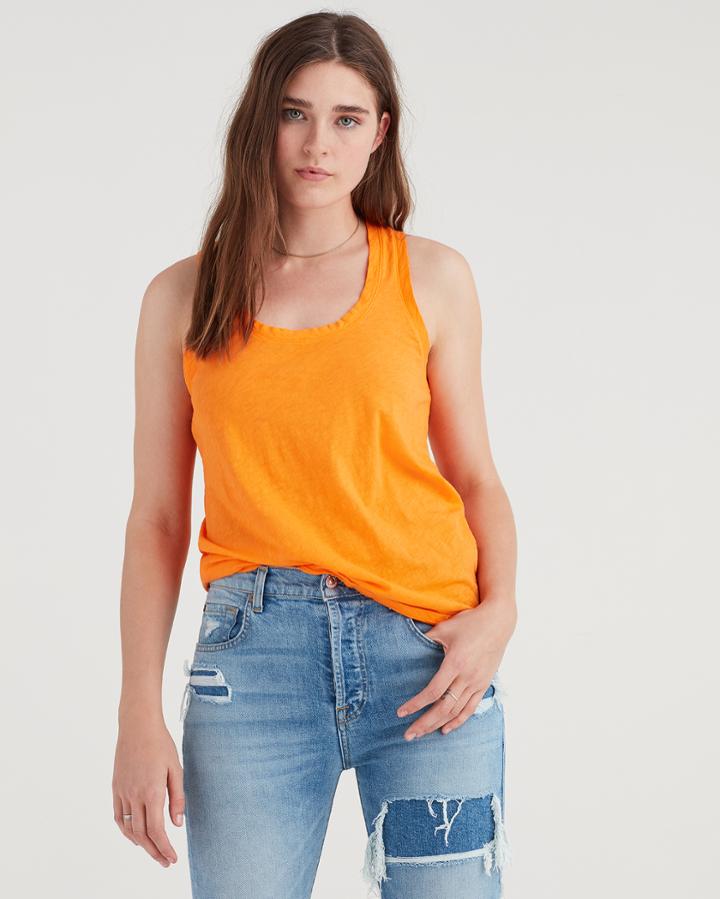 7 For All Mankind Slub Racer Tank In Electric Orange