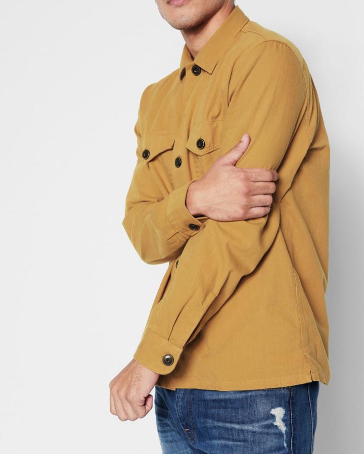 7 For All Mankind Men's Long Sleeve Military Shirt In Ochre