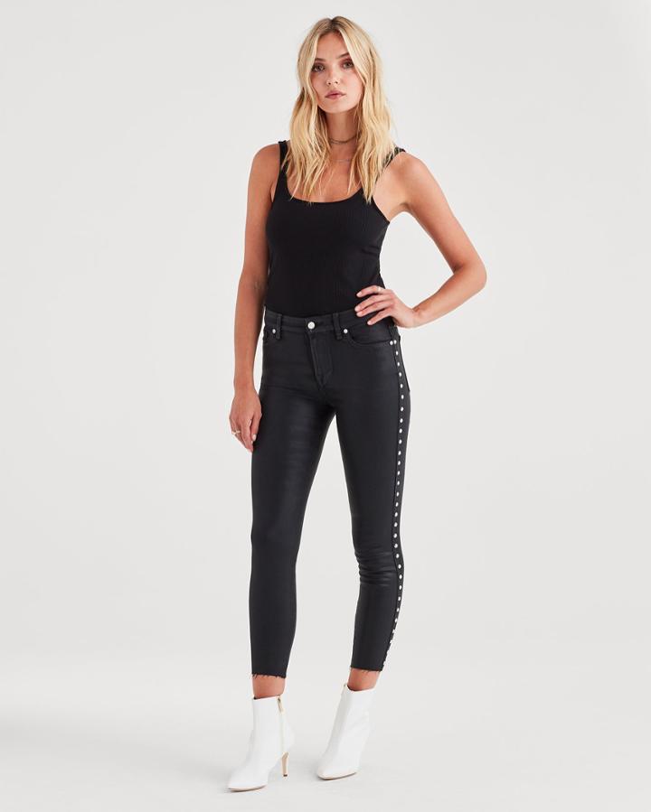 7 For All Mankind B(air) Ankle Skinny With Cut Off Hem In Black With Studs
