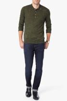 7 For All Mankind Long Sleeve Sweater Polo In Olive