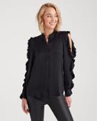 7 For All Mankind Cold Shoulder Ruffle Top In Jet Black