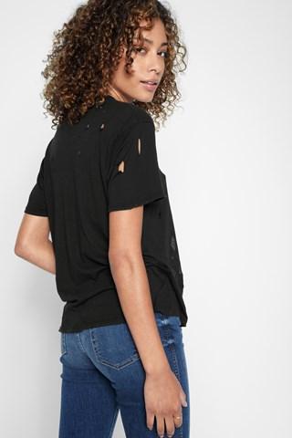 7 For All Mankind Short Sleeve Destructed Tee In Black