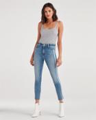 7 For All Mankind Women's Ankle Skinny With Cut Off Hem And Double White Stripes In Sloane Vintage