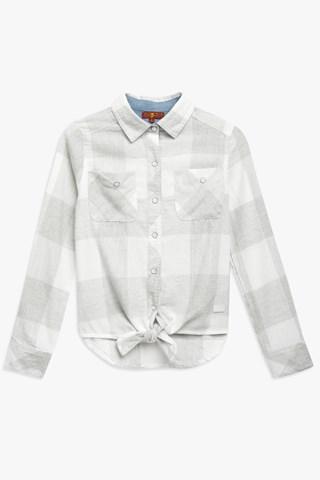 7 For All Mankind Tie Front Shirt In Grey Plaid