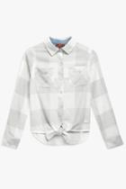 7 For All Mankind Tie Front Shirt In Grey Plaid