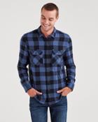 7 For All Mankind Long Sleeve Double Face Buffalo Check Shirt In Navy