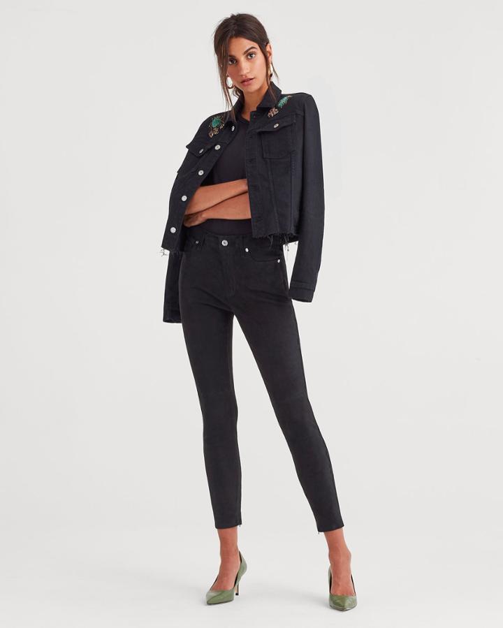 7 For All Mankind Suede Ankle Skinny In Jet Black