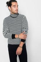 7 For All Mankind Striped Turtleneck Sweater In Ivory