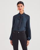 7 For All Mankind Bow Tie Blouson Top In Dark Green And Black Animal Print