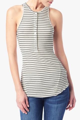 7 For All Mankind Ribbed Henley Tank In Cream And Black