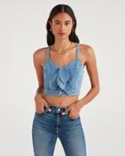 7 For All Mankind Women's Double Tie Busier With Distress In Bright Blue Jay