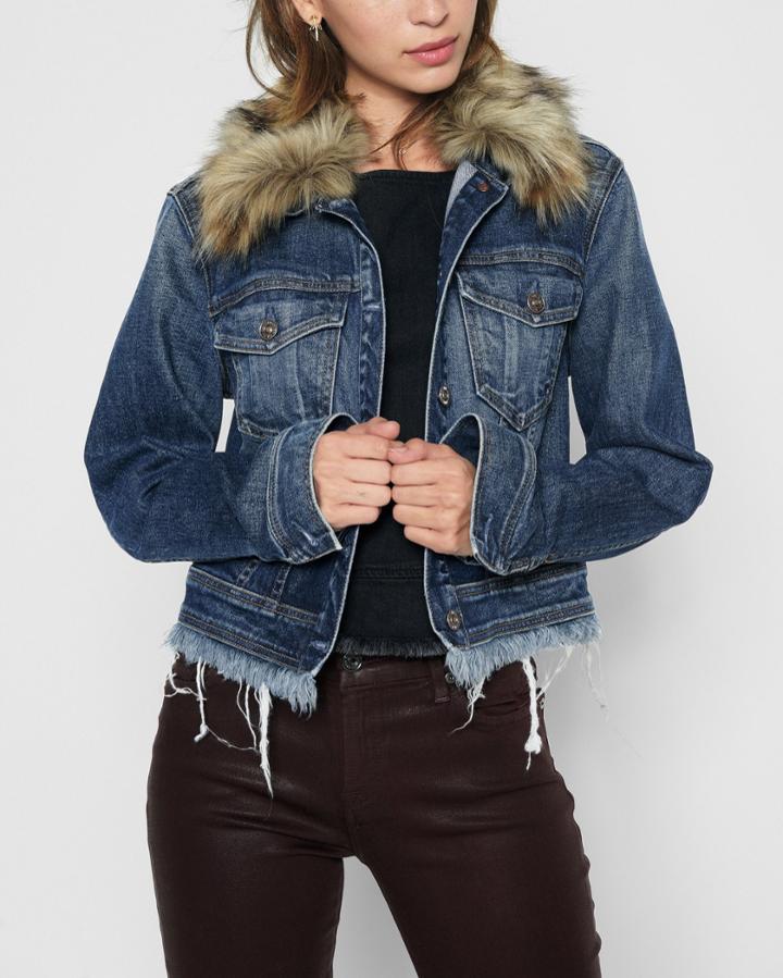 7 For All Mankind Women's Cropped Boyfriend Jacket With (optional) Faux Fur Collar In Montreal