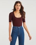 7 For All Mankind Women's Ribbed Scoop Neck Tee In Wine