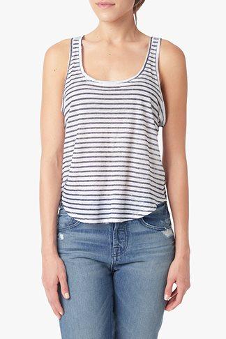 7 For All Mankind Stripe Linen Tank In Dark Navy/white