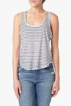 7 For All Mankind Stripe Linen Tank In Dark Navy/white