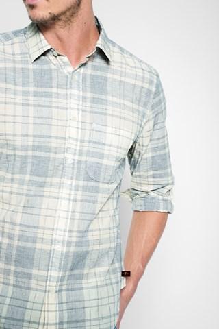 7 For All Mankind Long Sleeve Vintage Plaid Shirt In Ecru Plaid