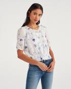 7 For All Mankind Women's Smocked Button Up Top In Pansy Floral Print