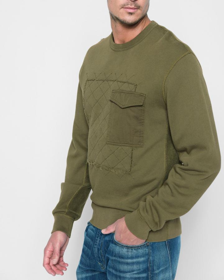 7 For All Mankind Men's Quilted Patchwork Sweatshirt In Army