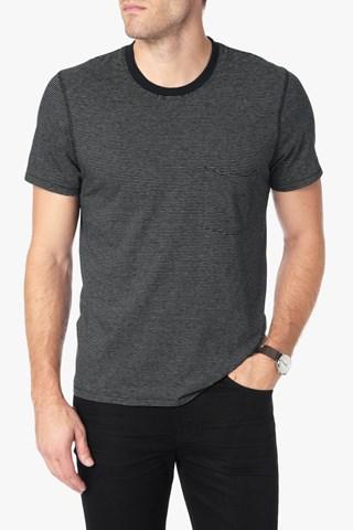 7 For All Mankind Striped Ringer Tee In Black Ecru Feeder Stripe