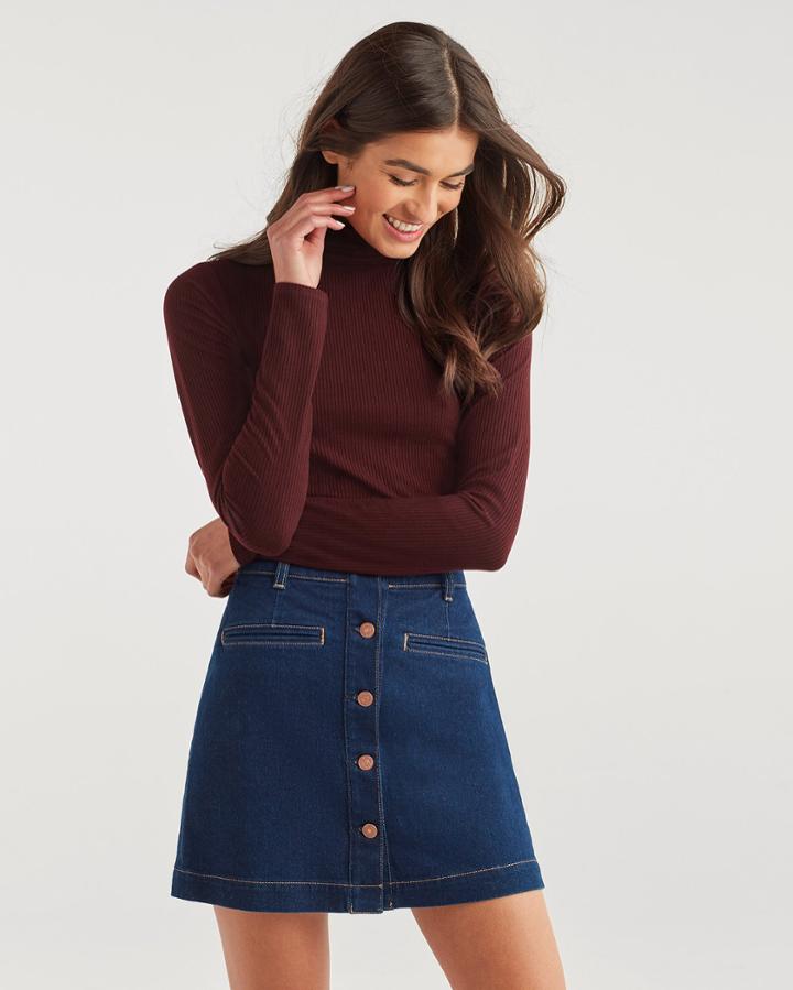 7 For All Mankind Women's Long Sleeve Turtleneck Tee In Wine