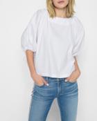 7 For All Mankind Women's Puff Sleeve Tie Top In White