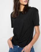 7 For All Mankind Women's Knotted Front Tee In Black