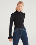 7 For All Mankind Women's Crop Turtlenceck With Ruffle Sleeves In Black
