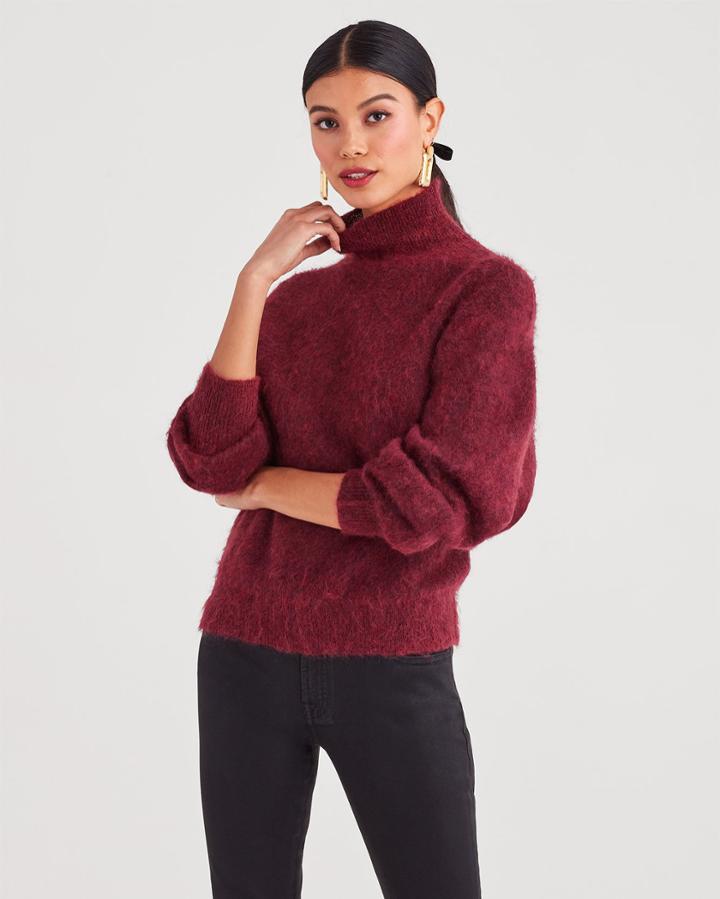 7 For All Mankind Mock Neck Sweater In Dark Merlot