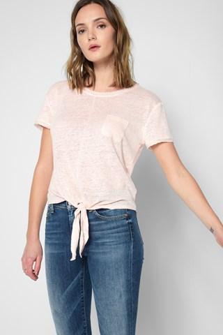 7 For All Mankind Short Sleeve Tie Front Top In Peony
