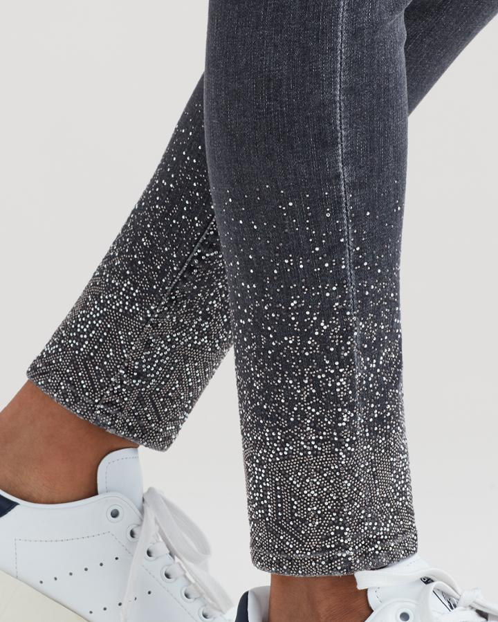 7 For All Mankind Slim Illusion The Skinny Crop With Crystals At Hem In Black